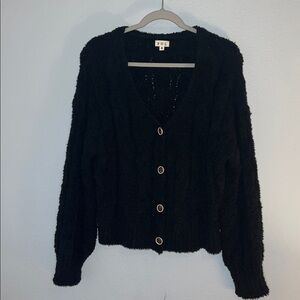 POL Black Fuzzy Knit Button-Up Sweater 🖤